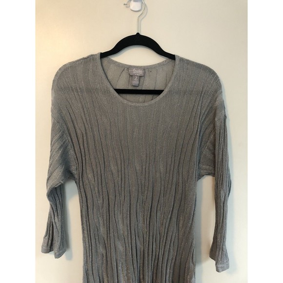 Chico’s Travelers Size 2 (L) Gray Metallic Zebra Cheetah Print Sheer Mini Dress - Picture 5 of 14